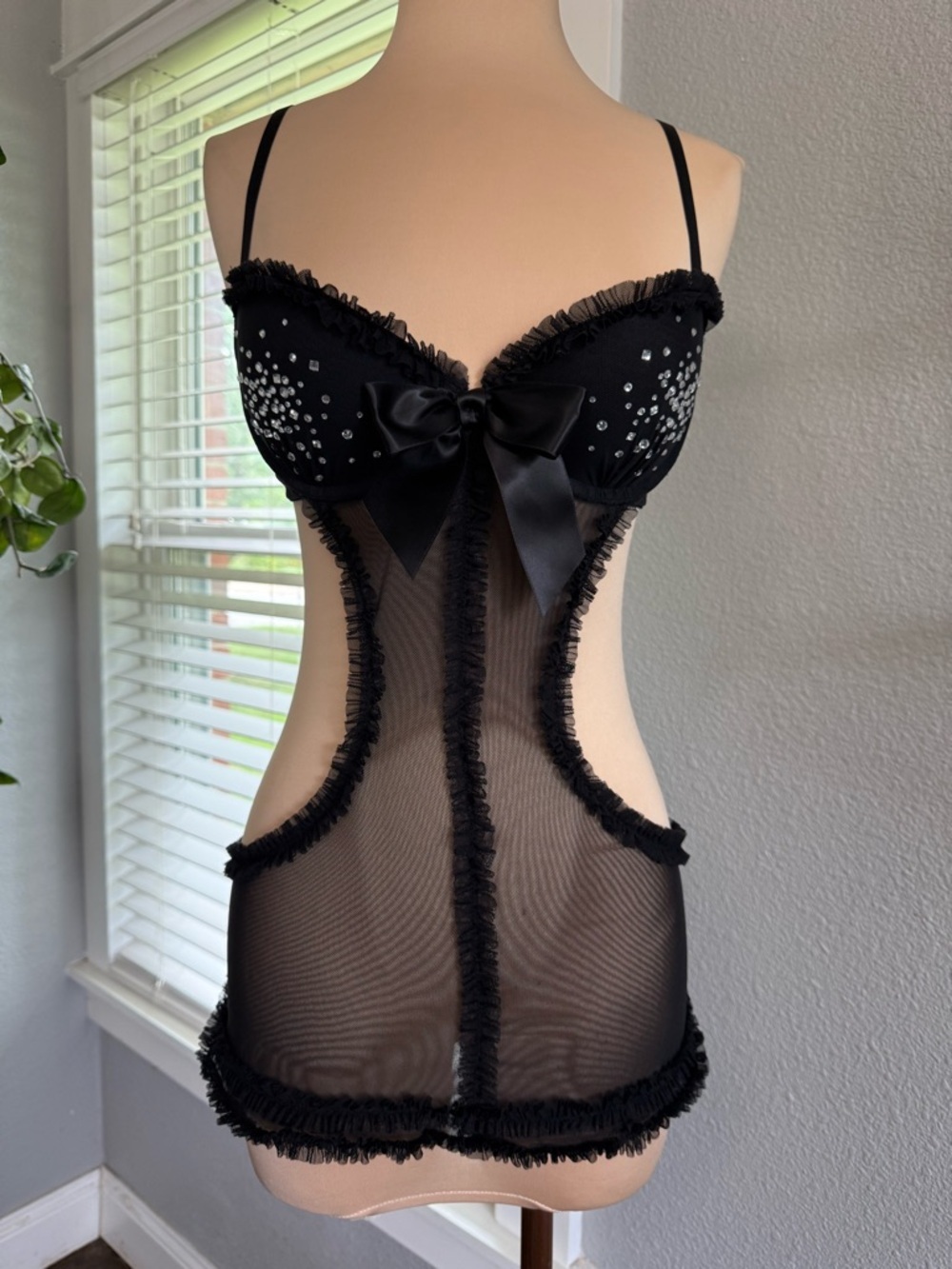 Y2K Vtg Sexy Little Things VS French Maid Lingerie Mini Dress 34B Rhinestone